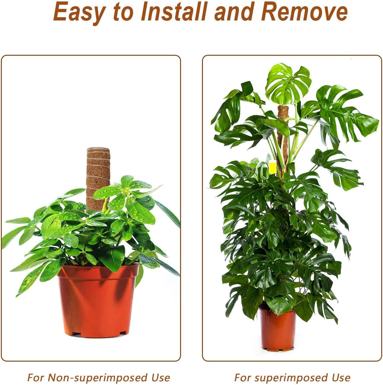 Moss Pole,  27 Inch Moss Poles - 2Pcs 17 Inch Plant Stakes Moss Sticks for Monstera Indoor Creepers Plant Support Extension Climbing Plants